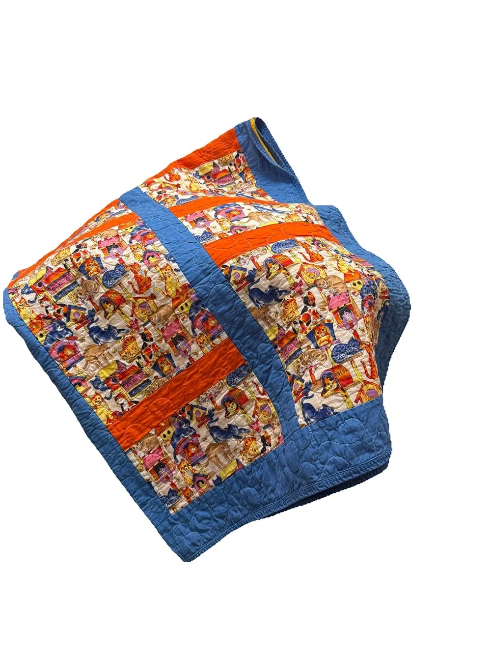 Handmade Yellow and Blue Patchwork Lap Quilt - Vibrant Home Bedding